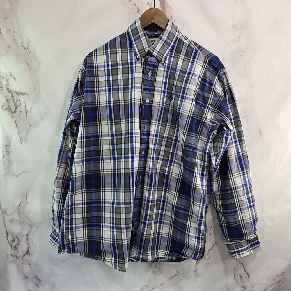 Cinch Shirt Mens Small Blue Black Button Down Plaid Western Red Long Sleeve